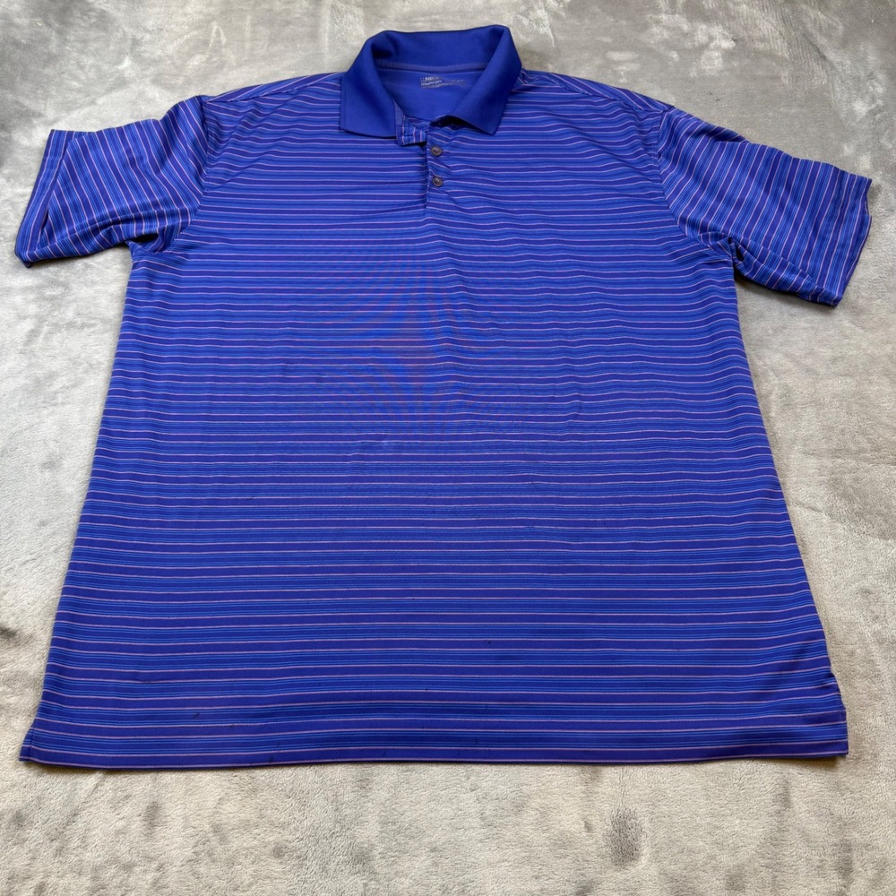 Nike Golf XL‎ Mens Polo Shirt Striped Short Sleeve Dri-Fit Blue Purple